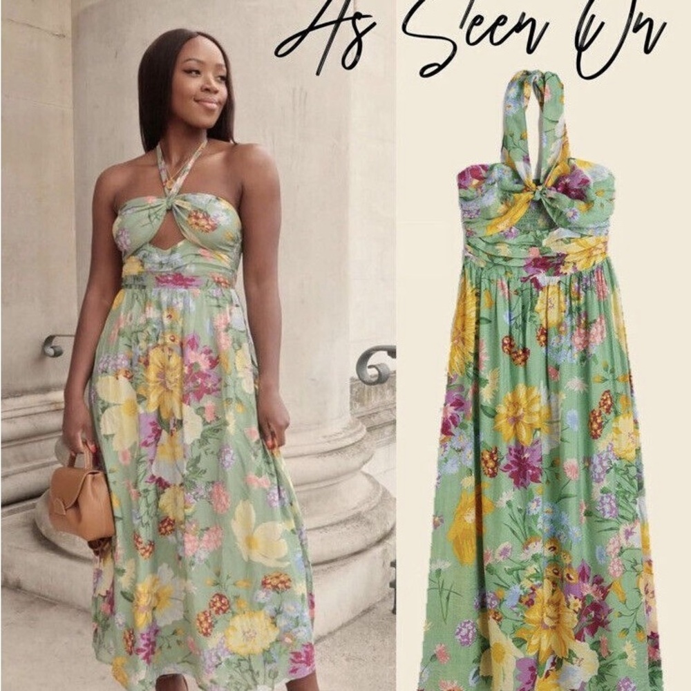 H&M Green Floral Halter Maxi Dress